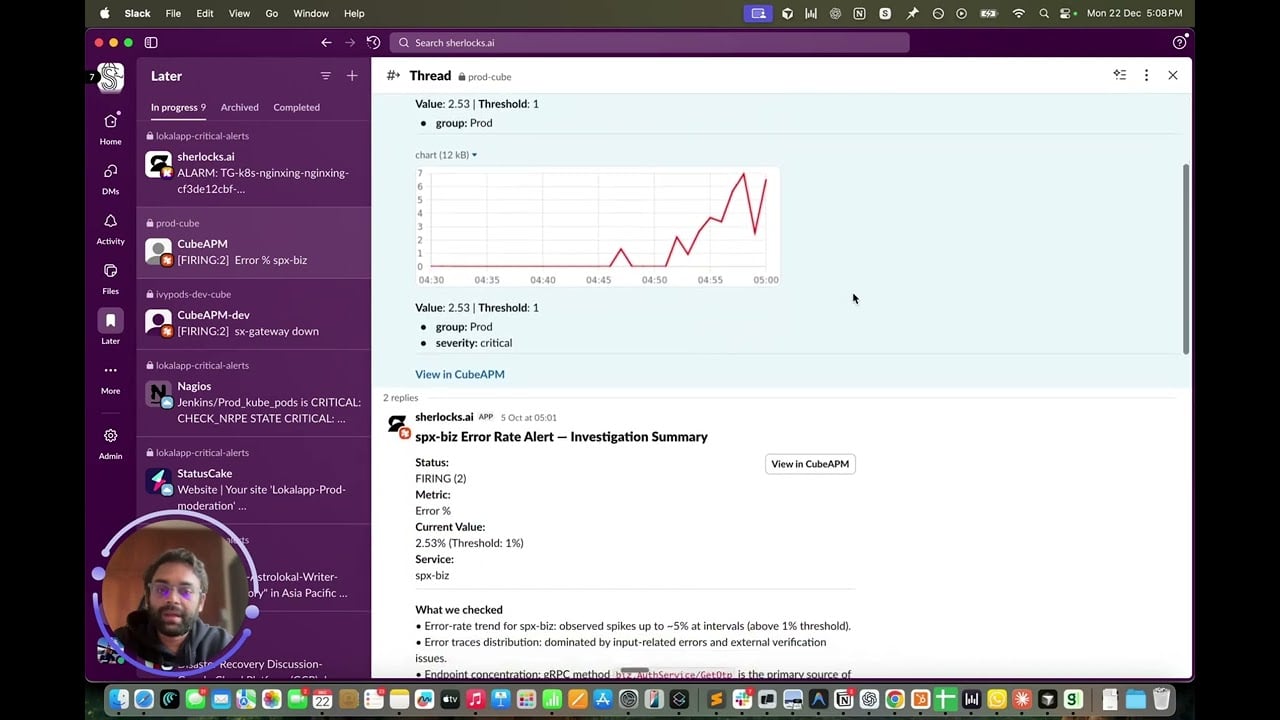 Sherlocks.ai Investigations Across Kubernetes and APM Alerts