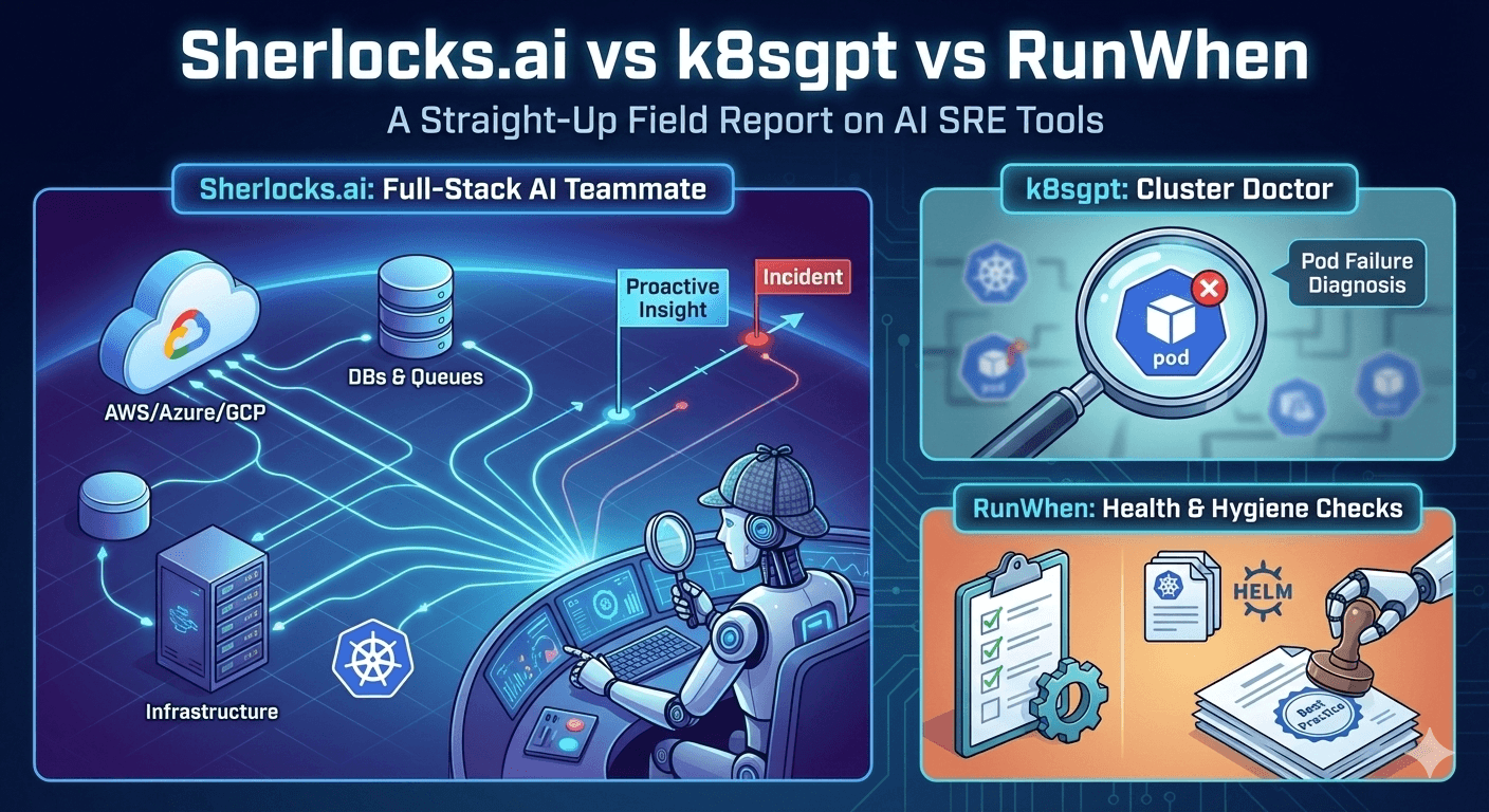 Sherlocks.ai vs k8sgpt vs RunWhen – A Straight-Up Field Report